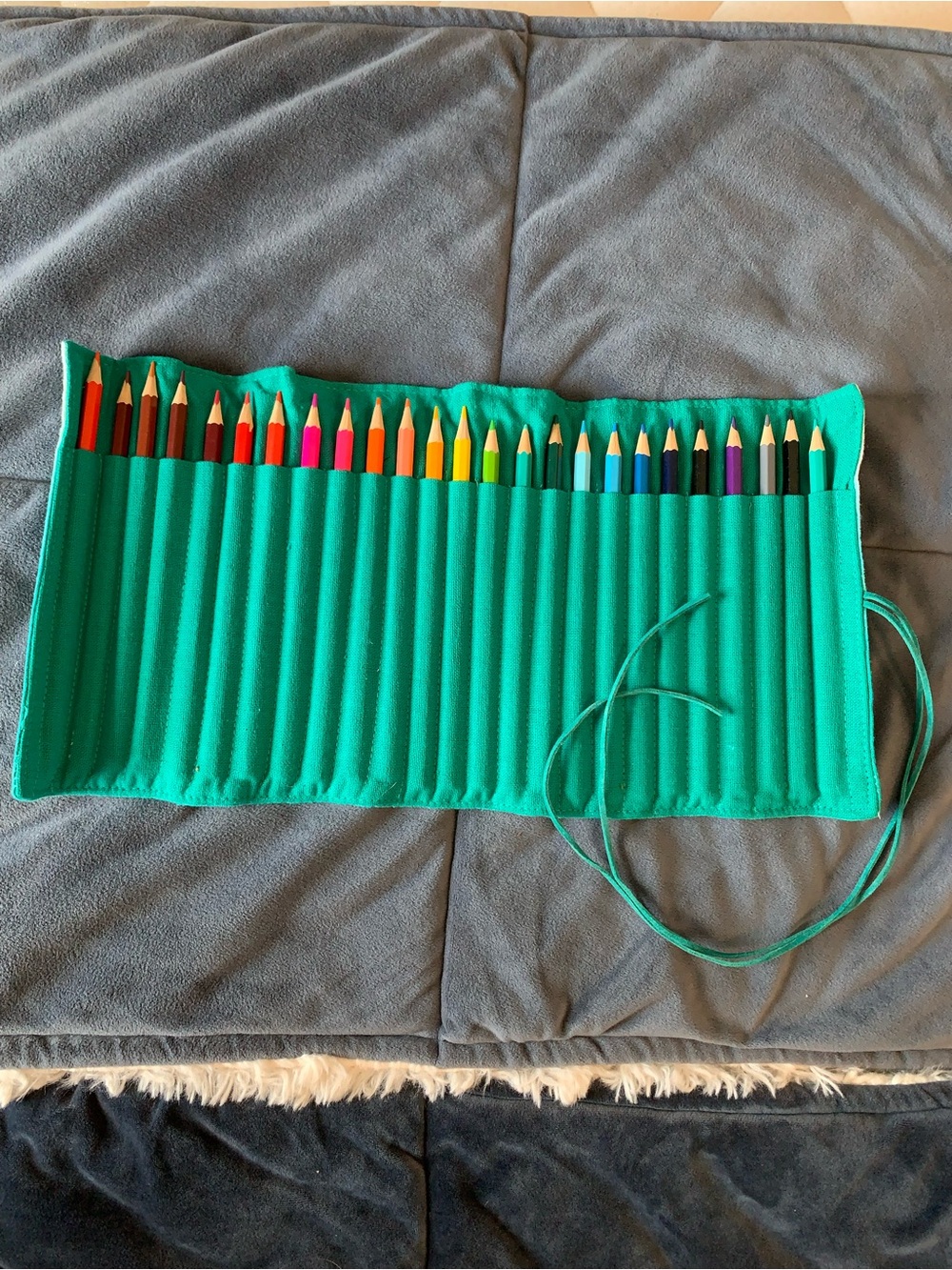 NWT- Green Pencil Roll Organizer with Assorted Colored Pencils